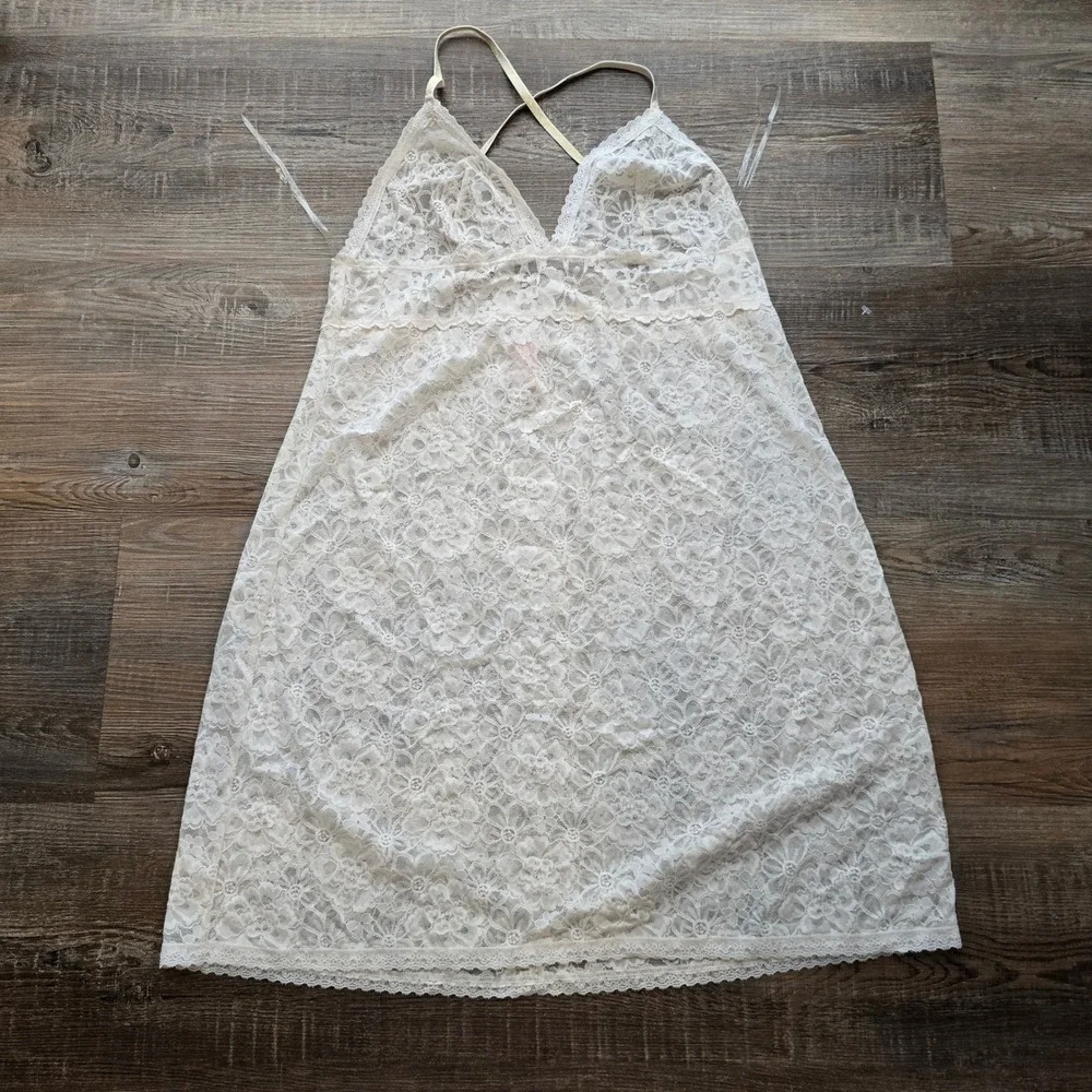 Victoria's Secret Floral Lace Slip Dress Cream Ivory Size XL Adjustable Straps